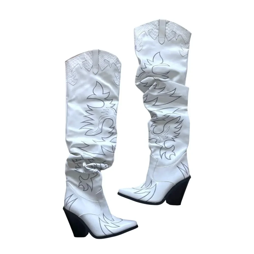 Sergio Todzi Thigh High Boots Western Cowboy Boots Size 37 US 6.5 White Festival